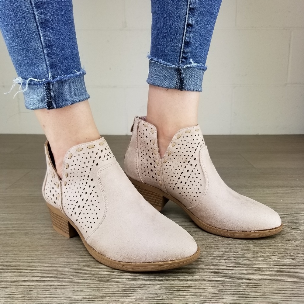 Dusty Rose Perforated Cut Ankle Booties-  B1 - Picture 4 of 8